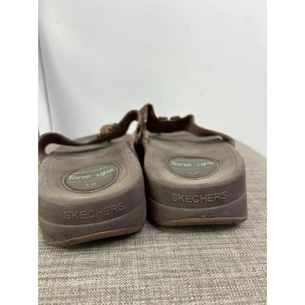 Skechers Sandals Womens 10 Tone Ups Brown Thong Walking Flip Flop Slip On - Picture 5 of 11